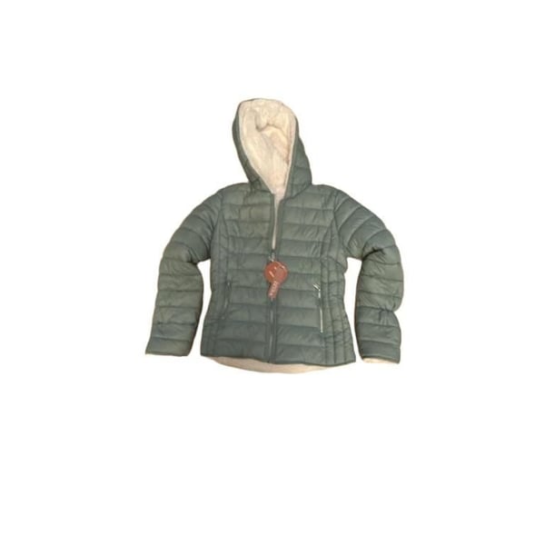 Reversible Faux Fur Quilted Puffer Jacket Olive Green Size small