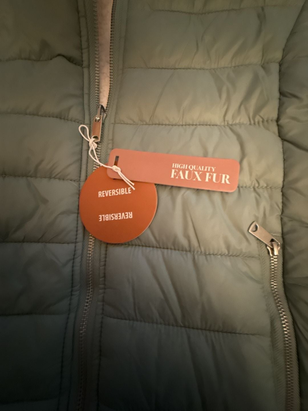 Reversible Faux Fur Quilted Puffer Jacket Olive Green Size small 4