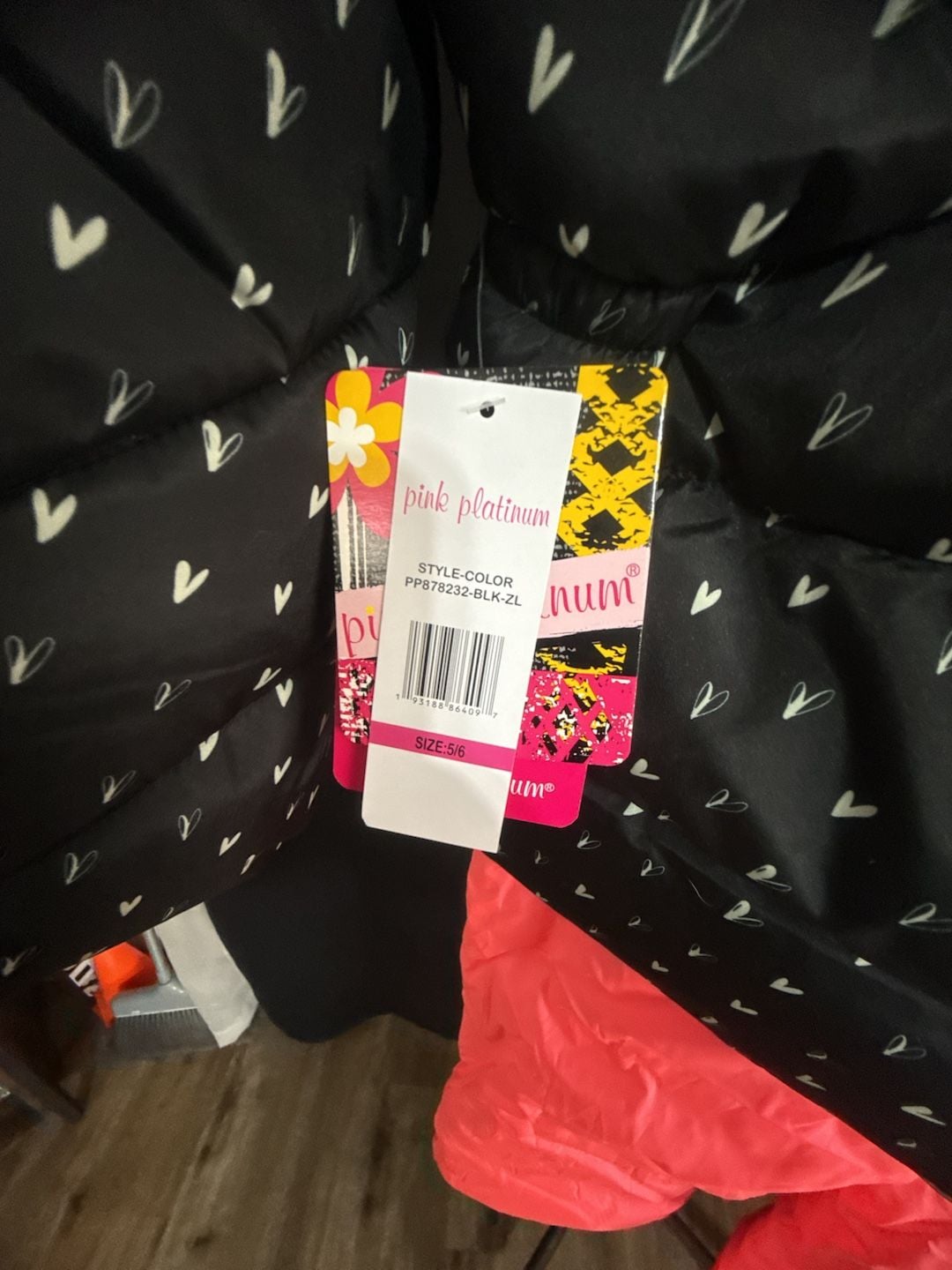 NWT Pink Platinum Snowsuit Set Size 5/6 Black Heart Puffer Jacket Bib 5