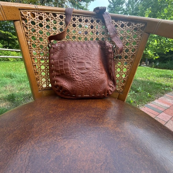 Handmade Brown Crocodile Embossed Leather Crossbody Bag