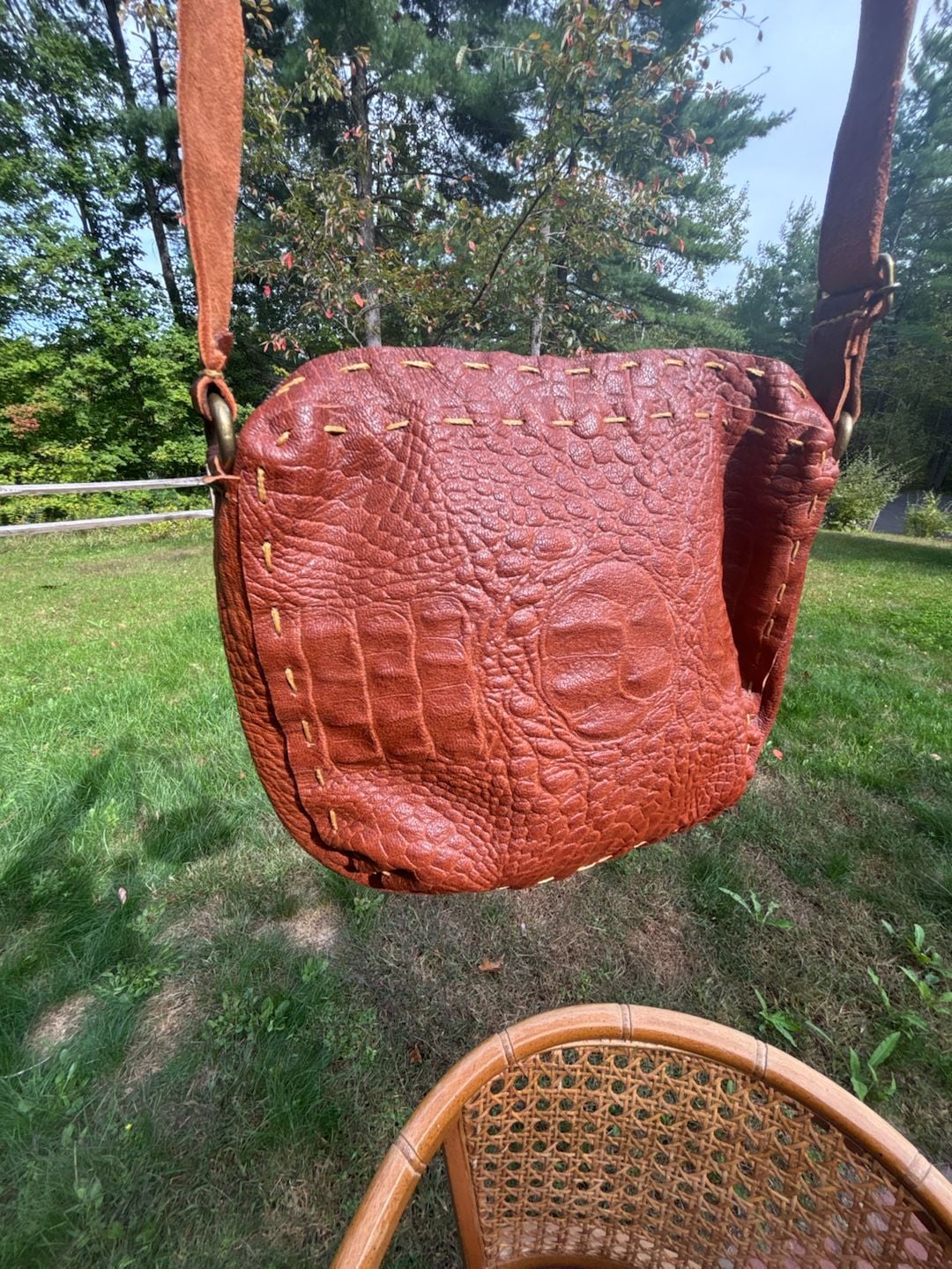 Handmade Brown Crocodile Embossed Leather Crossbody Bag 7