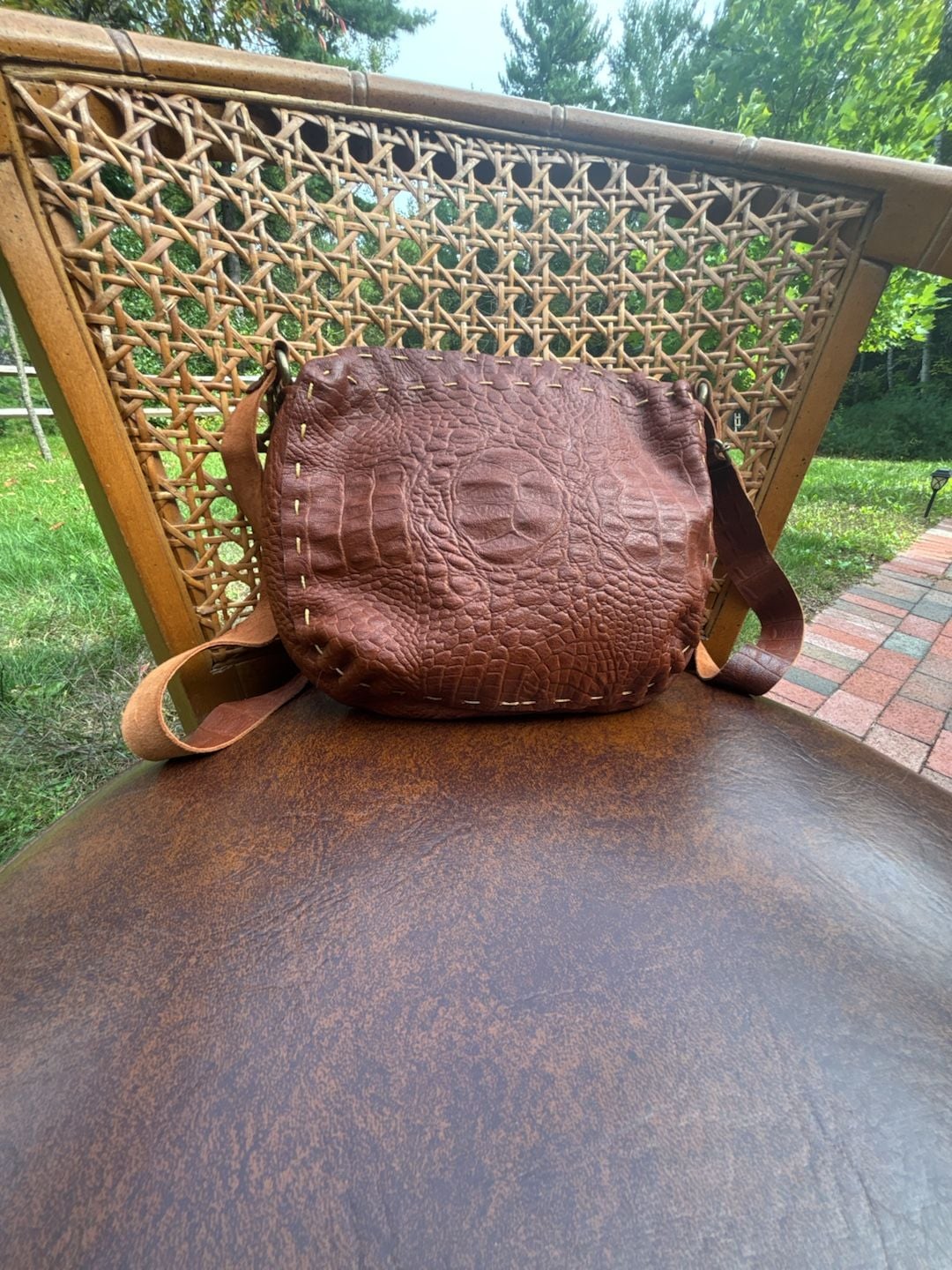 Handmade Brown Crocodile Embossed Leather Crossbody Bag 9