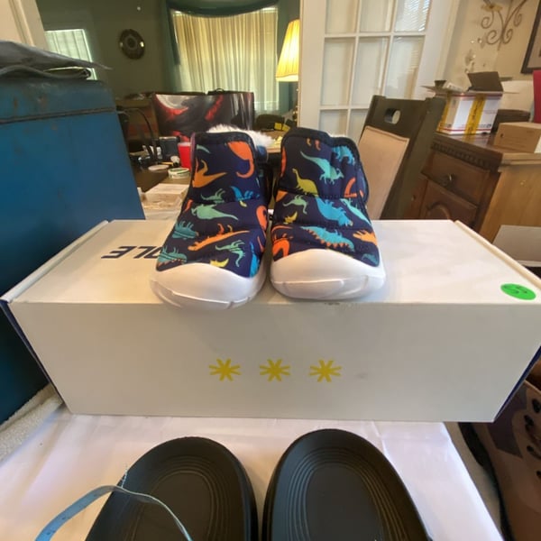 Barerun Toddler Boots Dinosaur Navy Blue Fuzzy Winter Shoes