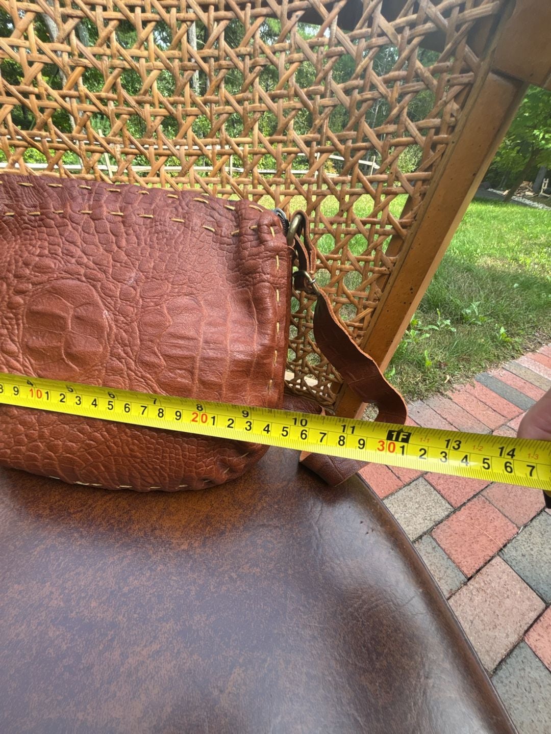 Handmade Brown Crocodile Embossed Leather Crossbody Bag 10