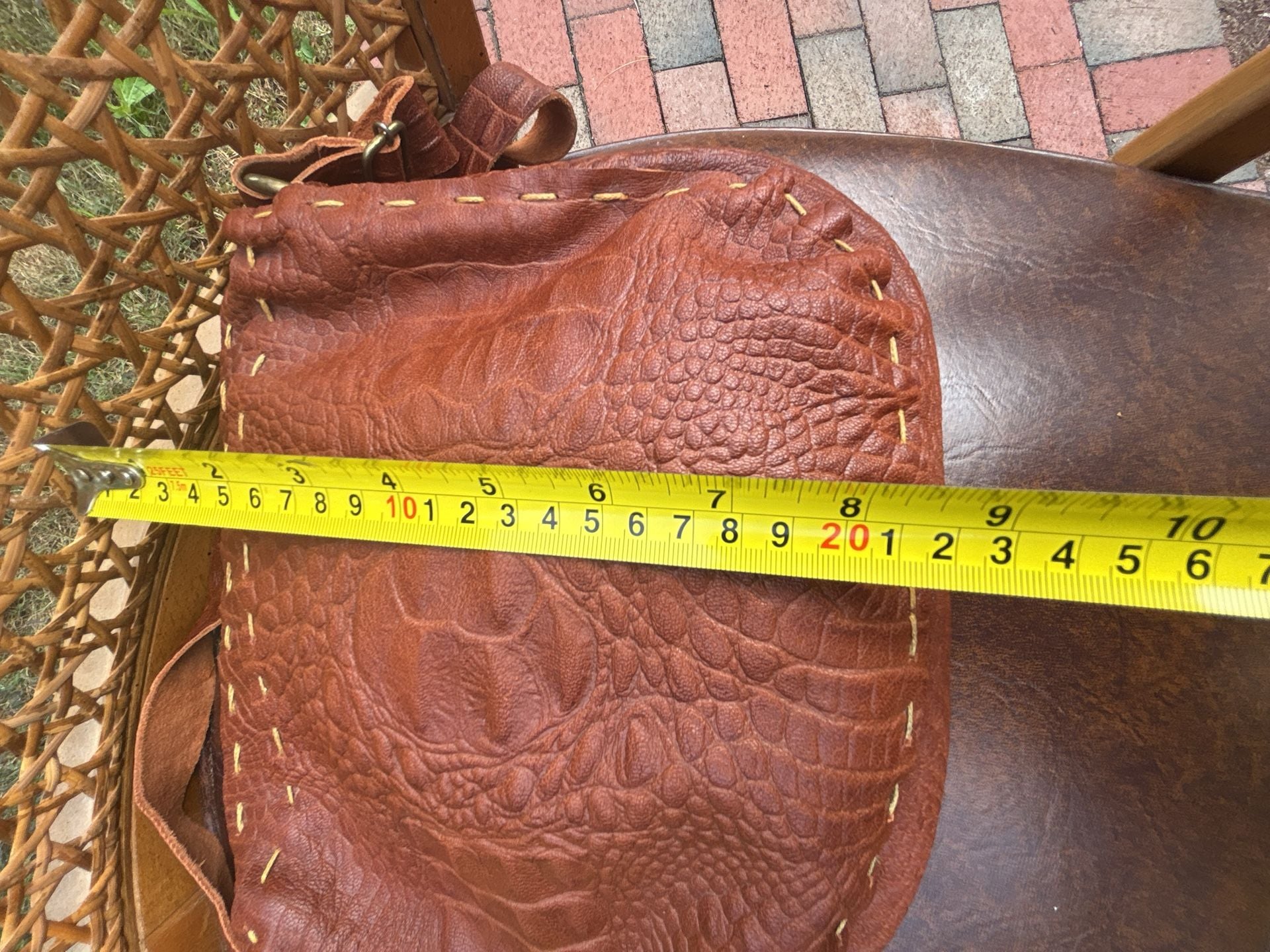 Handmade Brown Crocodile Embossed Leather Crossbody Bag 11