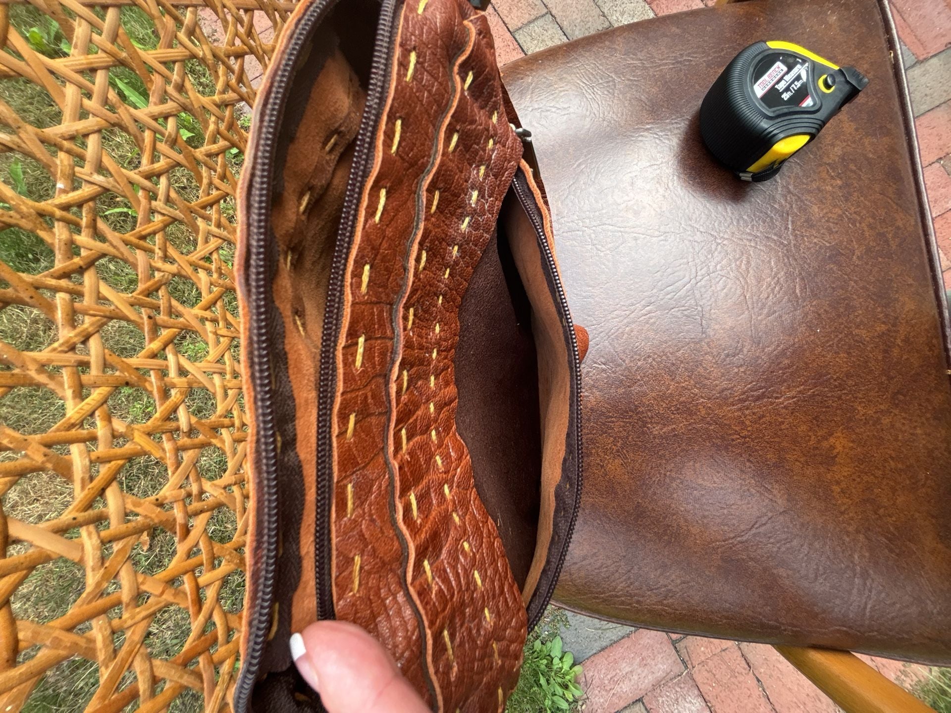 Handmade Brown Crocodile Embossed Leather Crossbody Bag 13