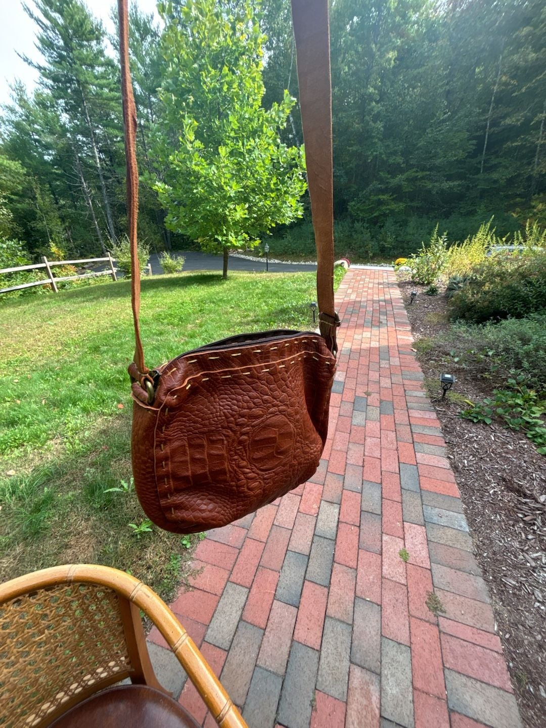 Handmade Brown Crocodile Embossed Leather Crossbody Bag 15