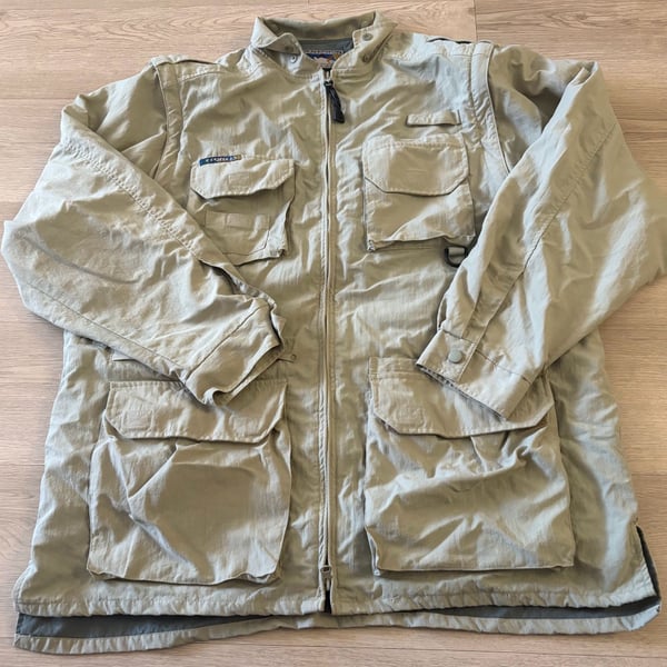 ExOfficio Utility Jacket Size L Khaki Nylon Adventure Travel Fishing