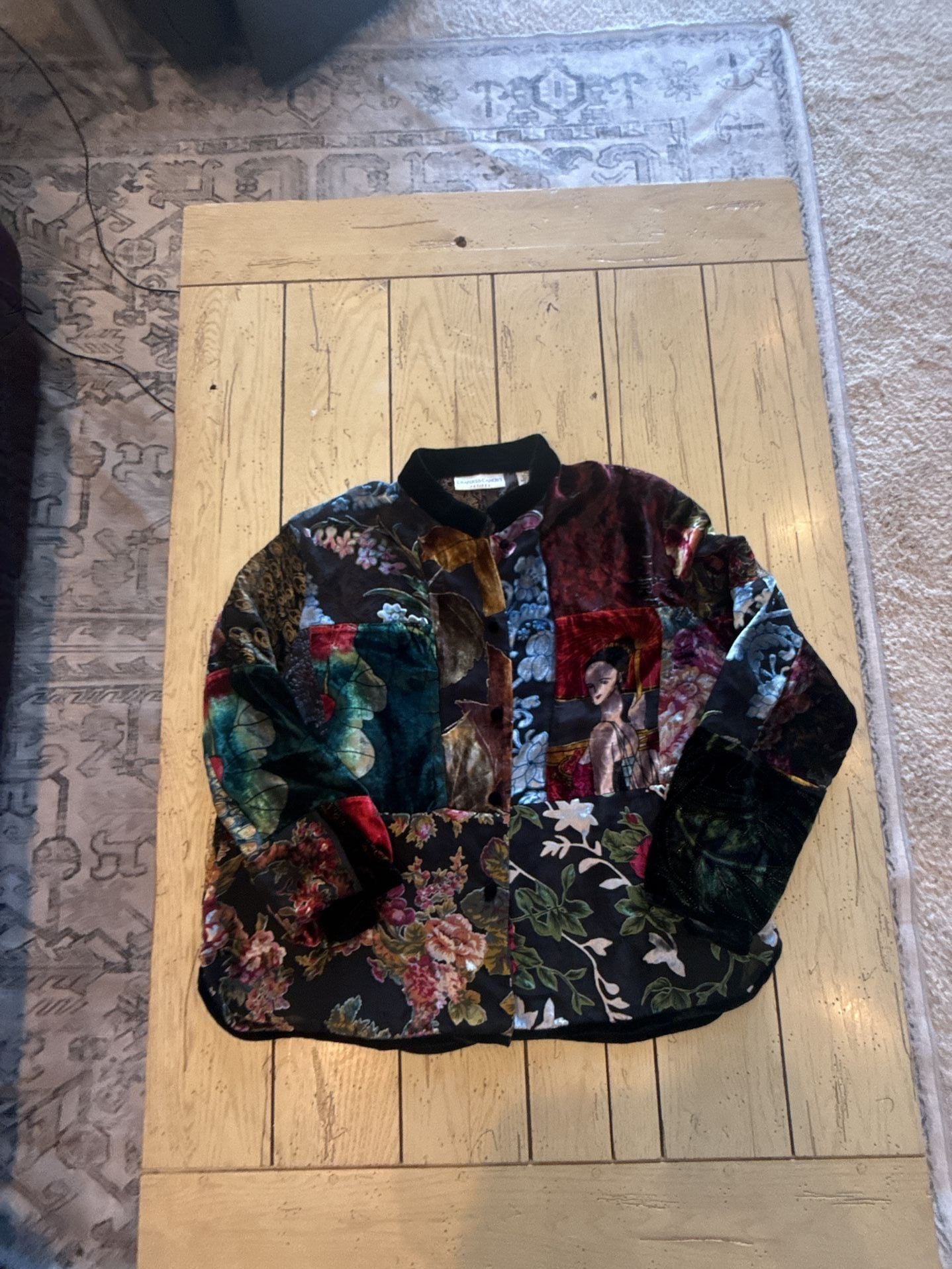 Draper's & Damon's Patchwork Velvet Jacket PXL Multi Silk Blend Petites 3