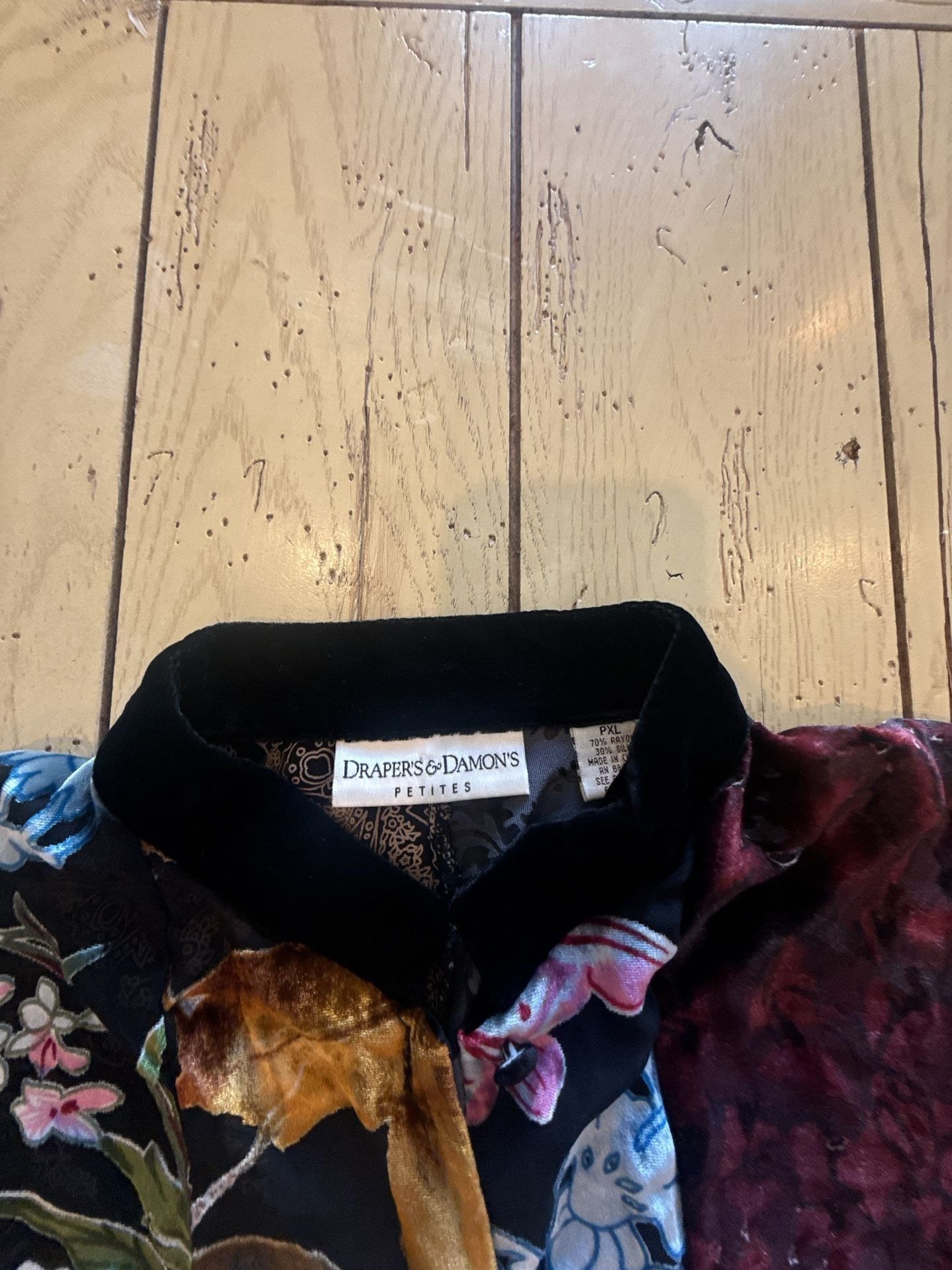 Draper's & Damon's Patchwork Velvet Jacket PXL Multi Silk Blend Petites 4