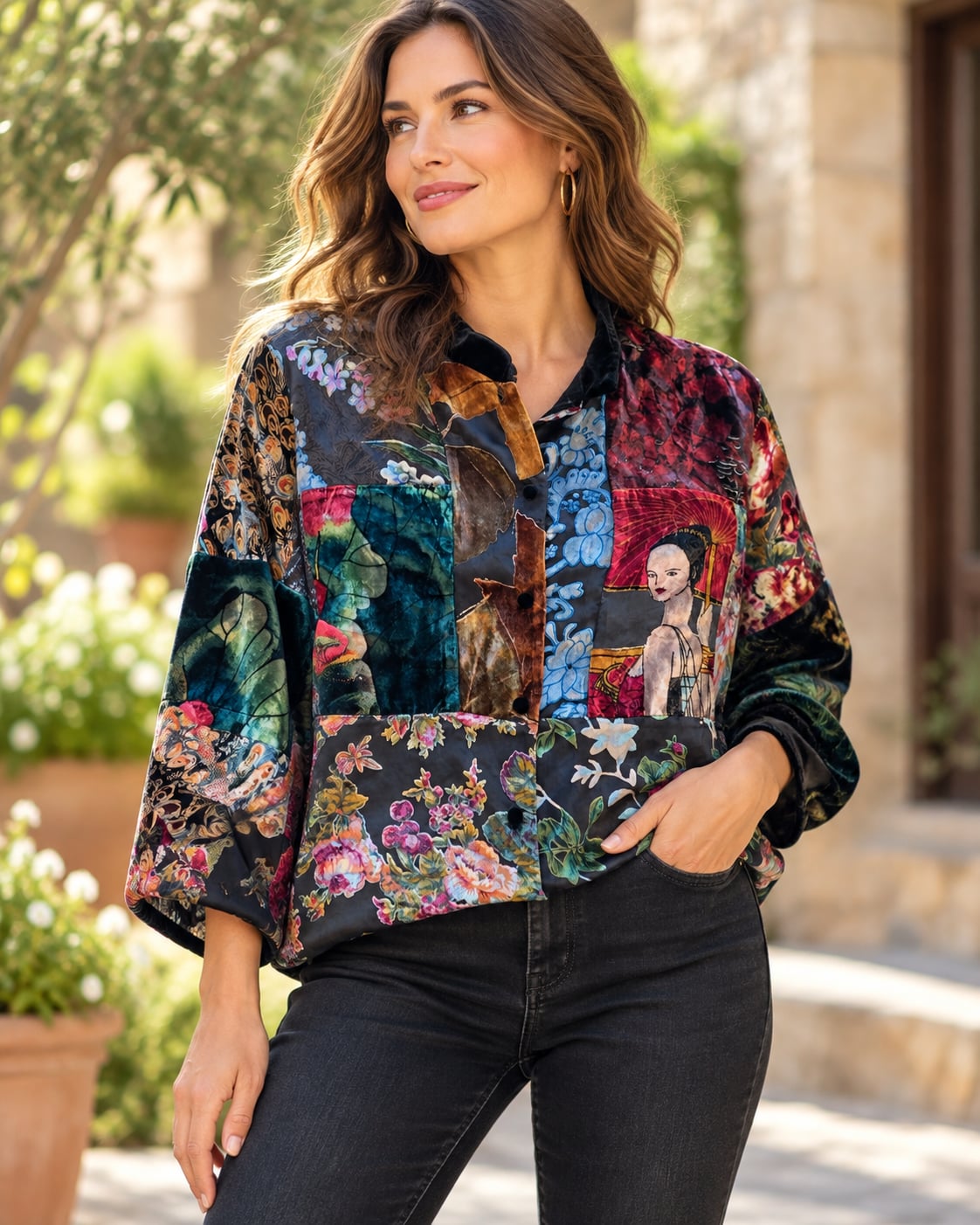 Draper's & Damon's Patchwork Velvet Jacket PXL Multi Silk Blend Petites 2