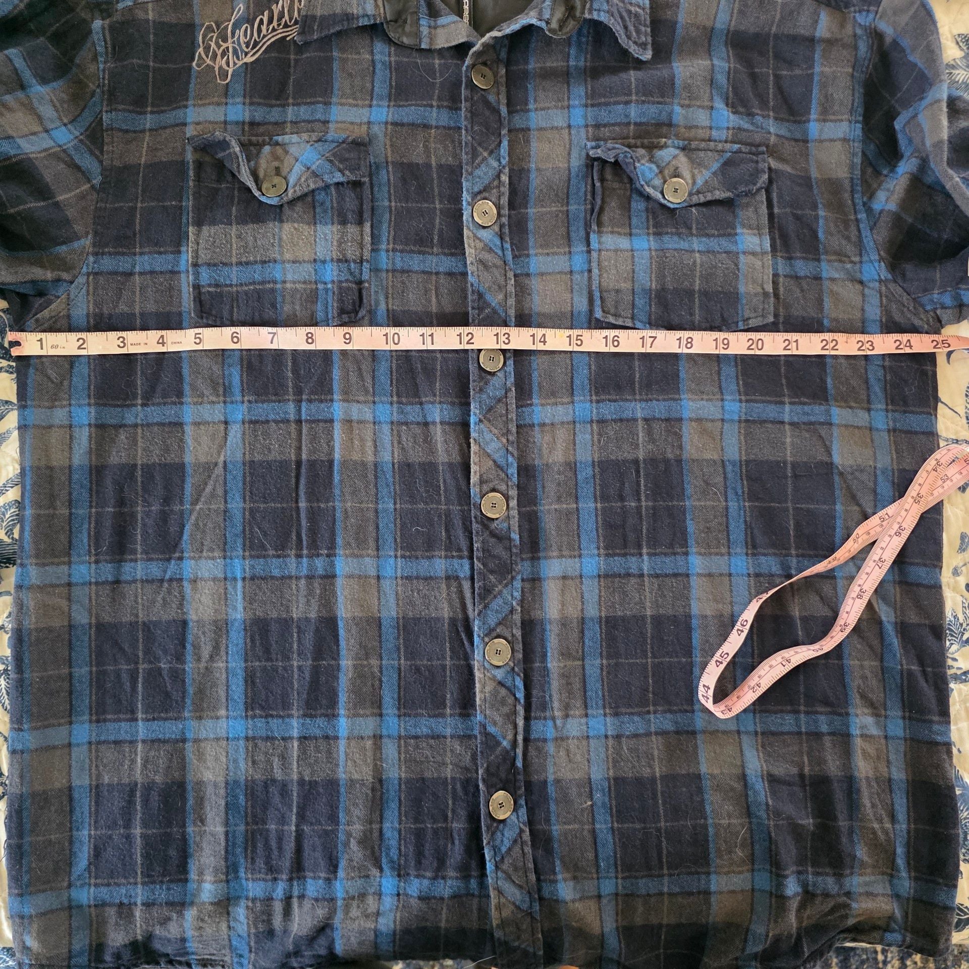 Fearless Apparel Blue Grey Plaid Flannel Shirt Mens XL Streetwear Skate Gothic 7