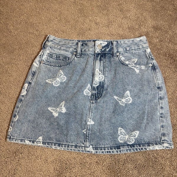 PacSun Butterfly Denim Mini Skirt Size 26 ( 0031 ) 