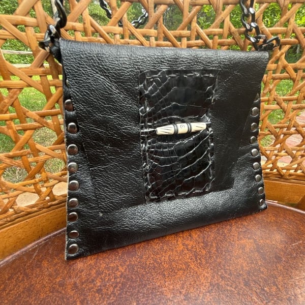 Black Leather Studded Crossbody Bag