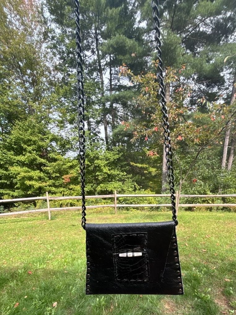 Black Leather Studded Crossbody Bag 8