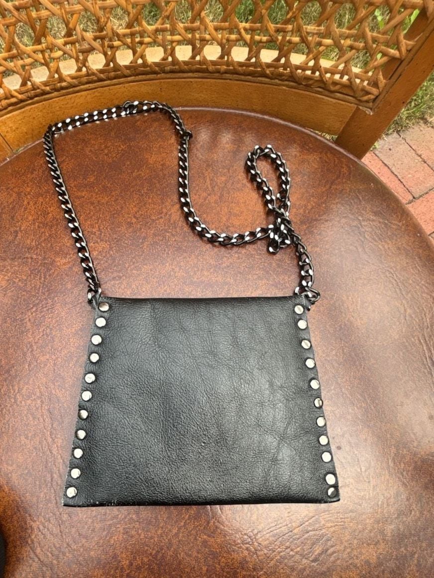 Black Leather Studded Crossbody Bag 7