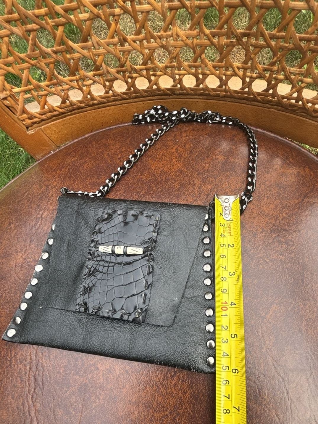 Black Leather Studded Crossbody Bag 10