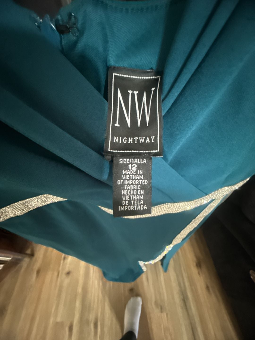 NWT Nightway Evening Dress Size 12 Teal Blue Rhinestone Slit Maxi Gown 4