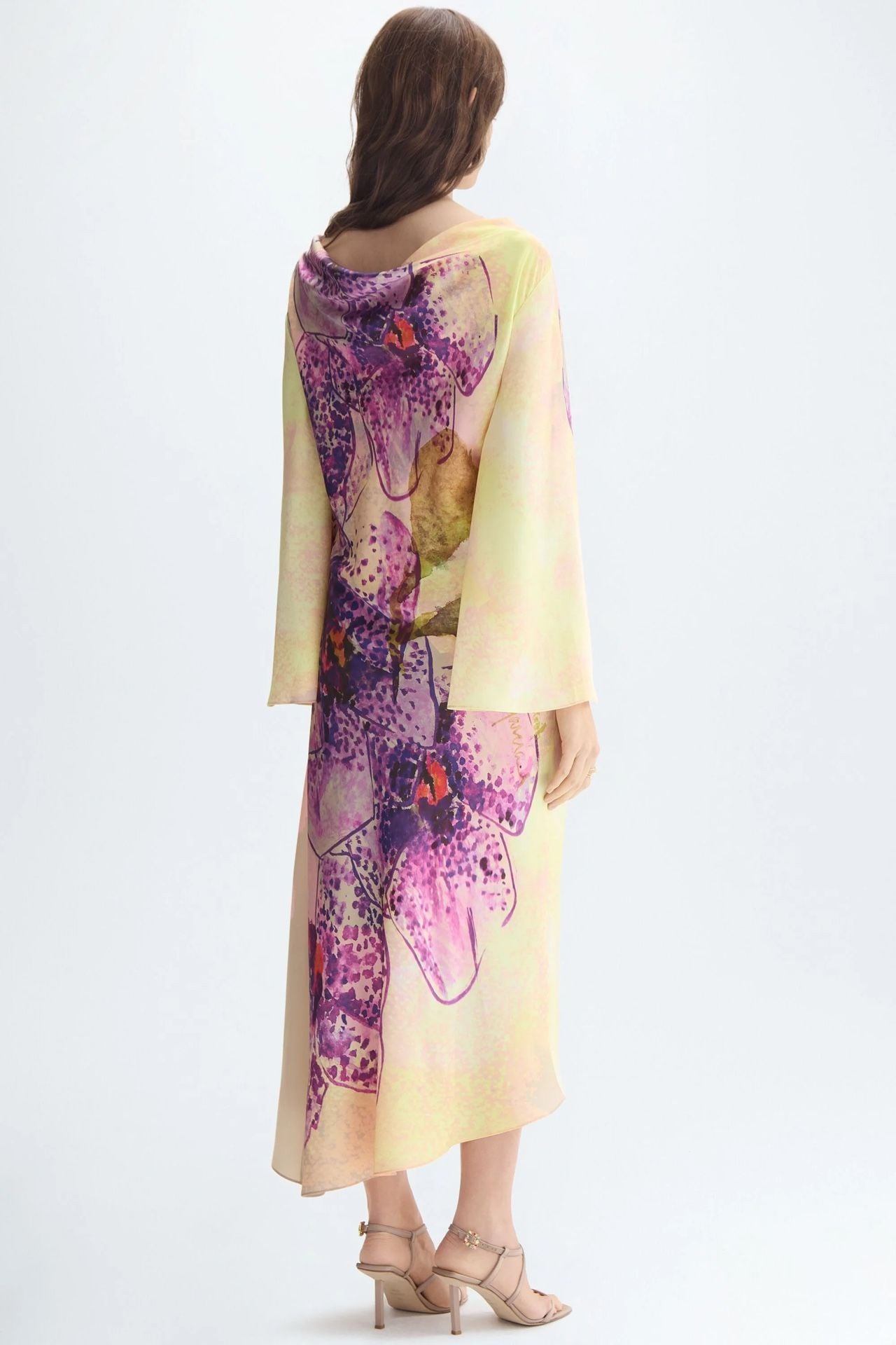 Purificacion Garcia Maxi Dress Size S Pink Yellow Floral Orchid Print 5