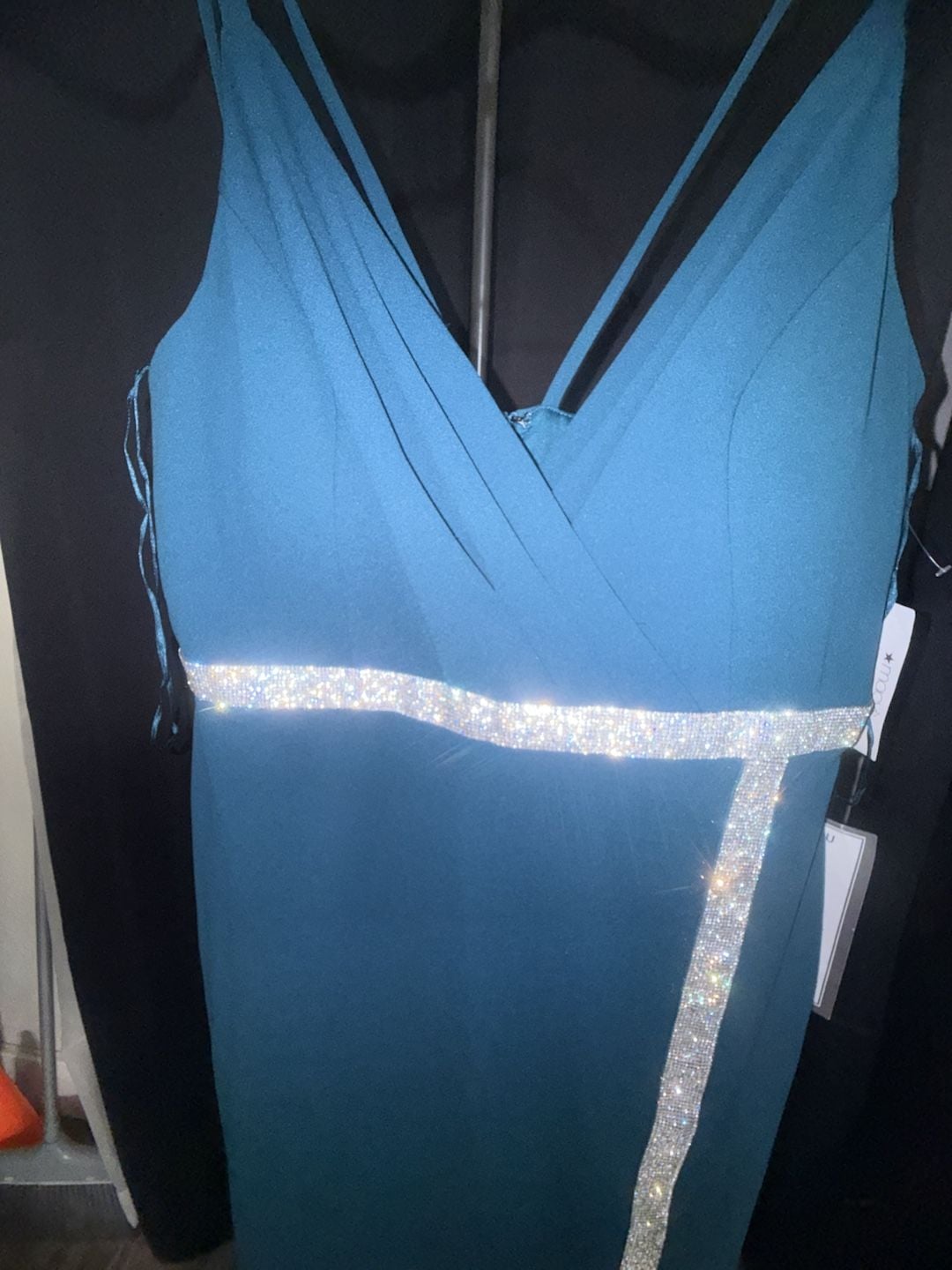 NWT Nightway Evening Dress Size 12 Teal Blue Rhinestone Slit Maxi Gown 6