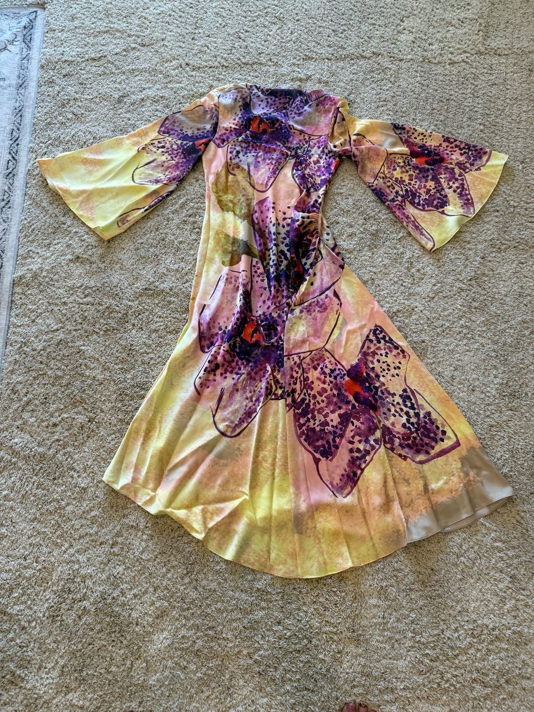 Purificacion Garcia Maxi Dress Size S Pink Yellow Floral Orchid Print 8