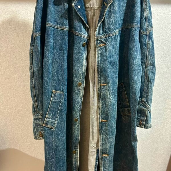 Essentials International Choice Denim Duster Coat Leather Collar