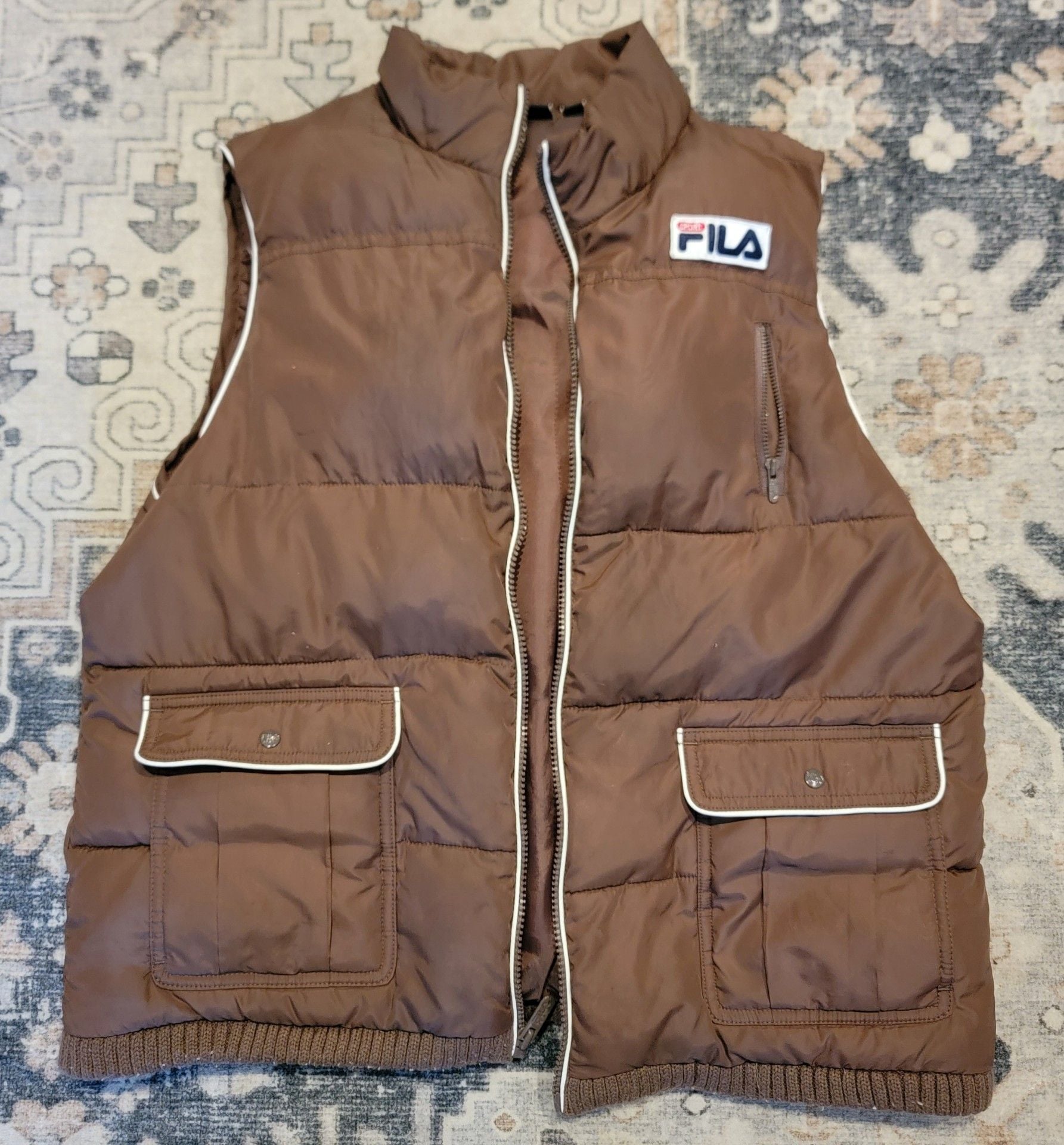 Fila Sport Brown Puffer Vest Size XL Full Zip Pockets 1