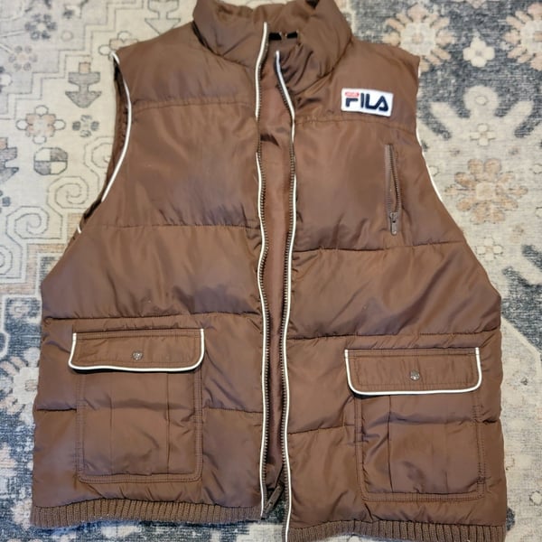 Fila Sport Brown Puffer Vest Size XL Full Zip Pockets