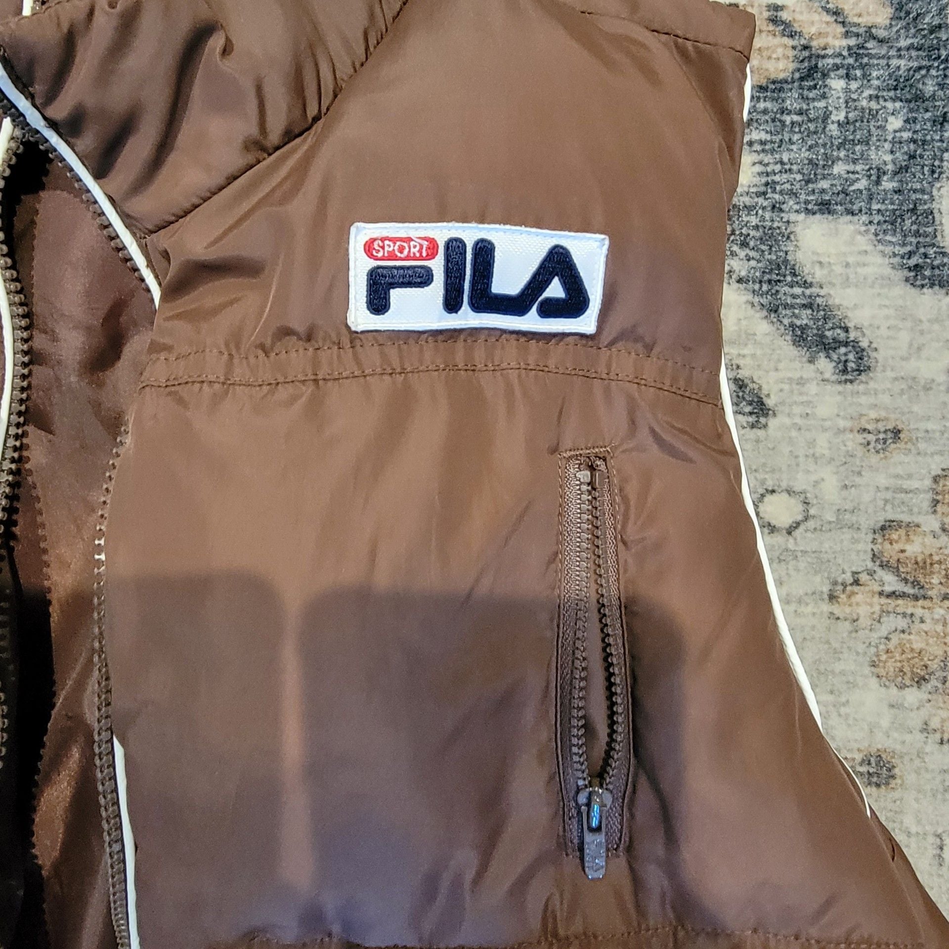 Fila Sport Brown Puffer Vest Size XL Full Zip Pockets 4