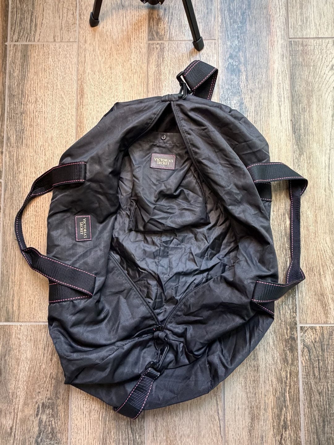 Victoria's Secret Black Nylon Duffle Weekender Gym Bag 2