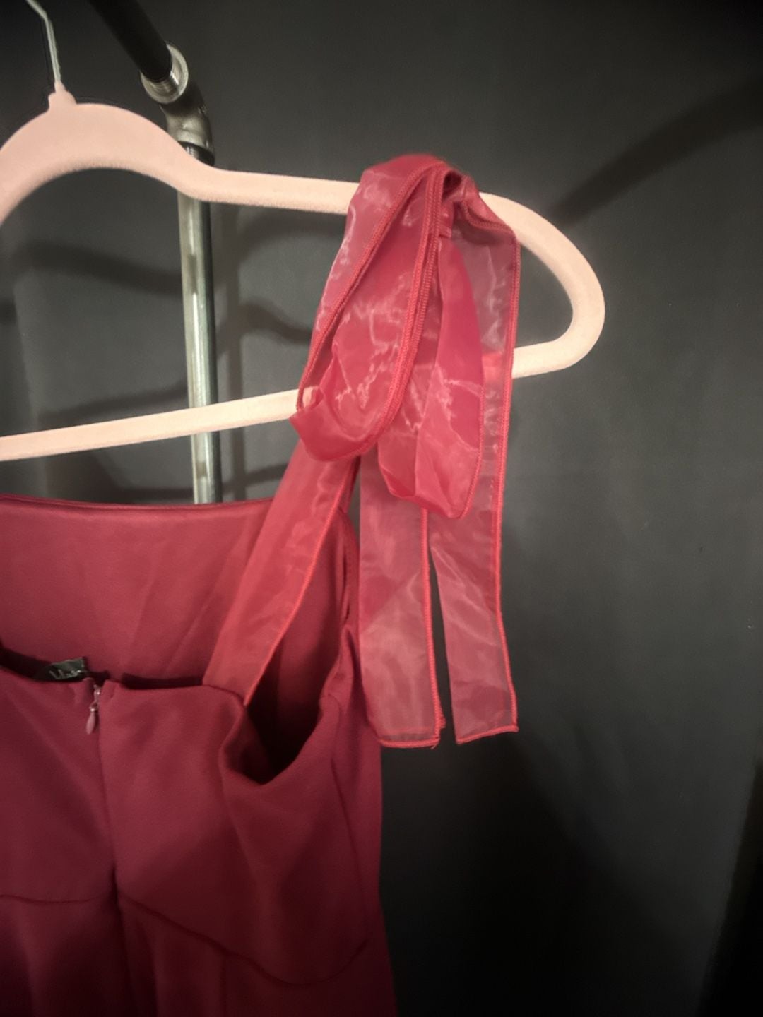 Lulus Maxi Dress Size M Burgundy Red Formal Evening Gown Bow Straps and slit 5