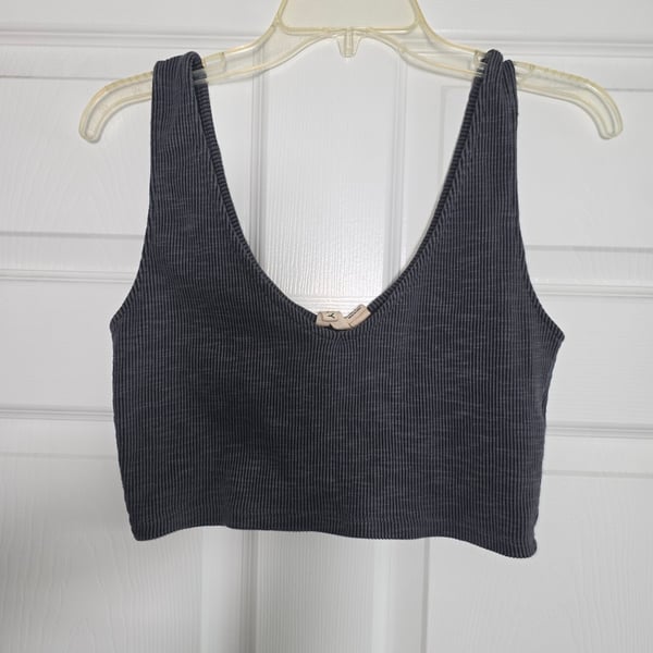 Roxy Ribbed Crop Tank Top Size M Gray Scoop Neck Sleeveless