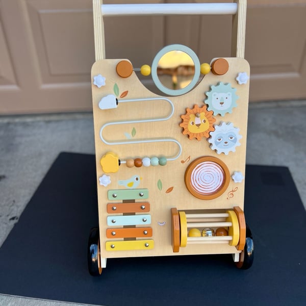 Pithfor Wooden Baby Push Walker with Activity Center