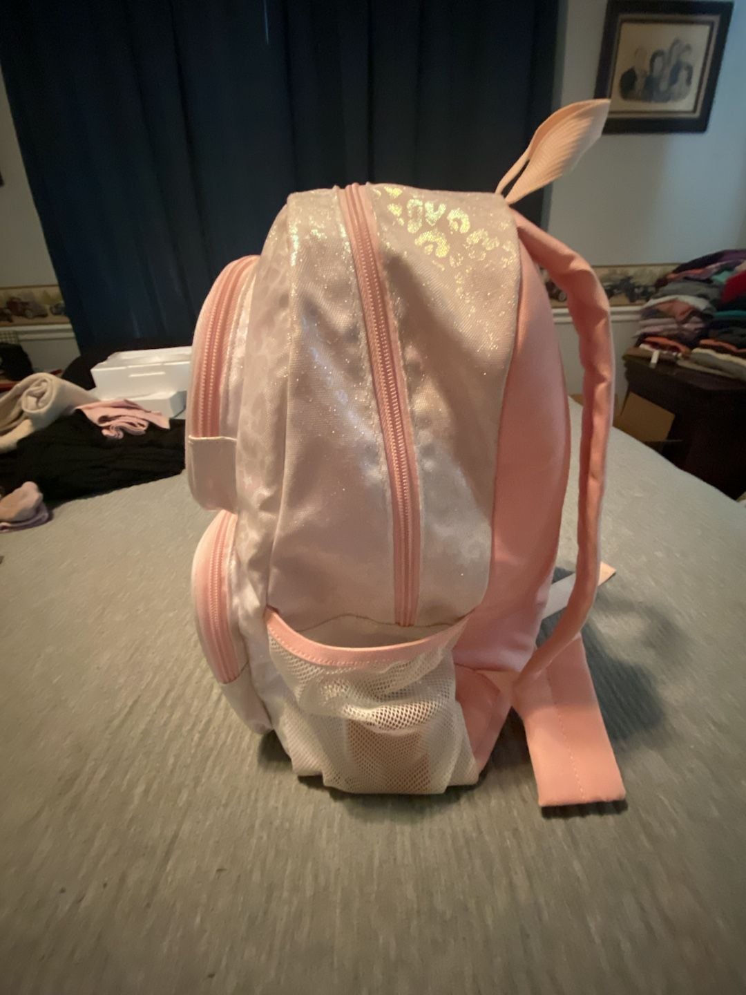 Pink Glitter Leopard School Backpack Bag 3