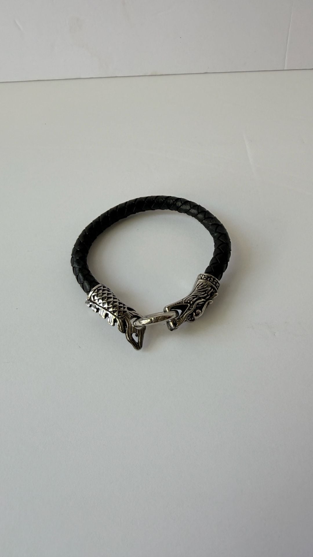Andrew Charles Braided Leather Dragon Bracelet Black Stainless Steel # 680 4