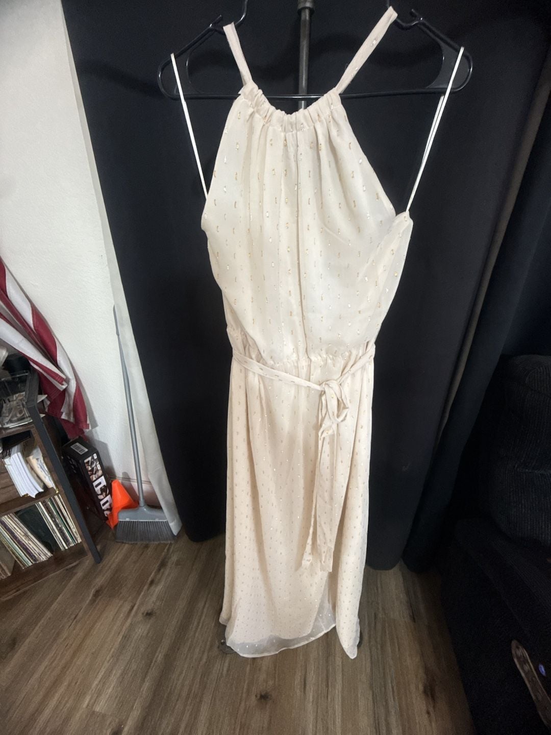 ModCloth Illuminated Elegance Chiffon Maxi Dress Size L Ivory Metallic 2