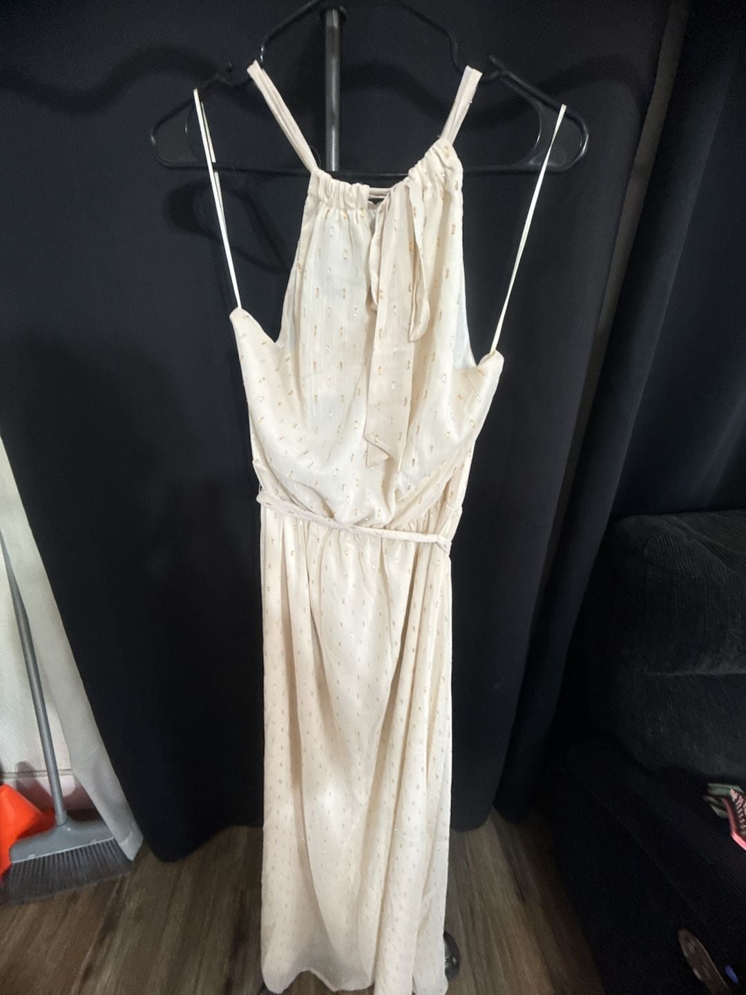 ModCloth Illuminated Elegance Chiffon Maxi Dress Size L Ivory Metallic 3