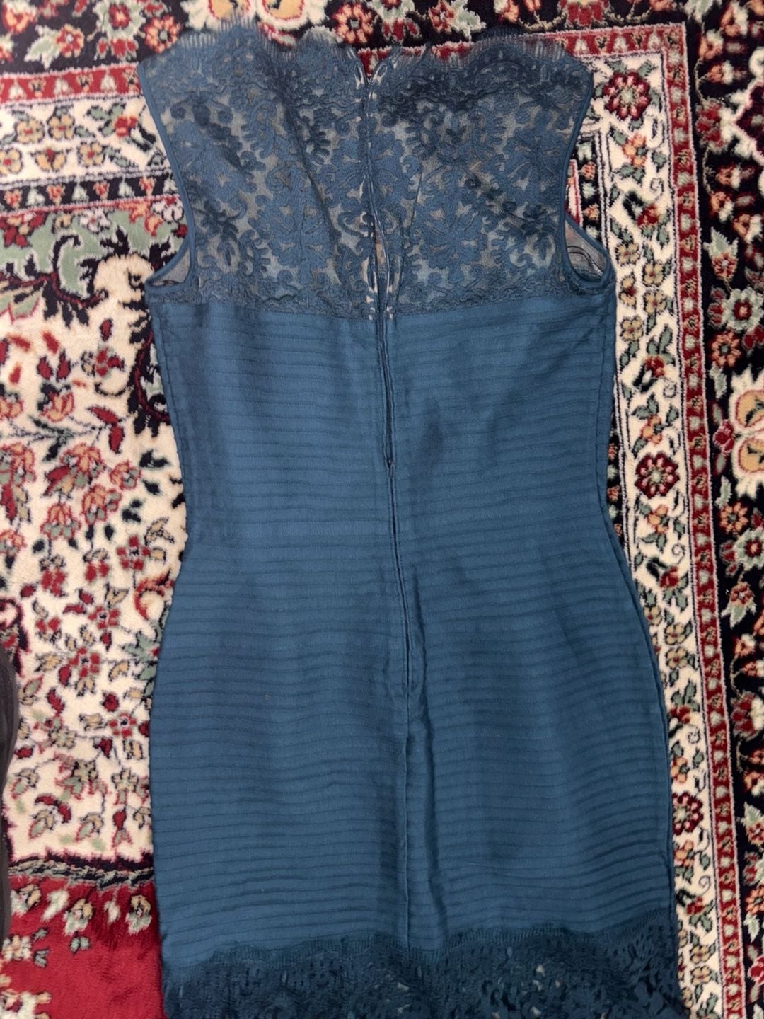 Tadashi Shoji Sheath Dress Size L Teal Blue Lace Pintuck Cocktail Dress 7