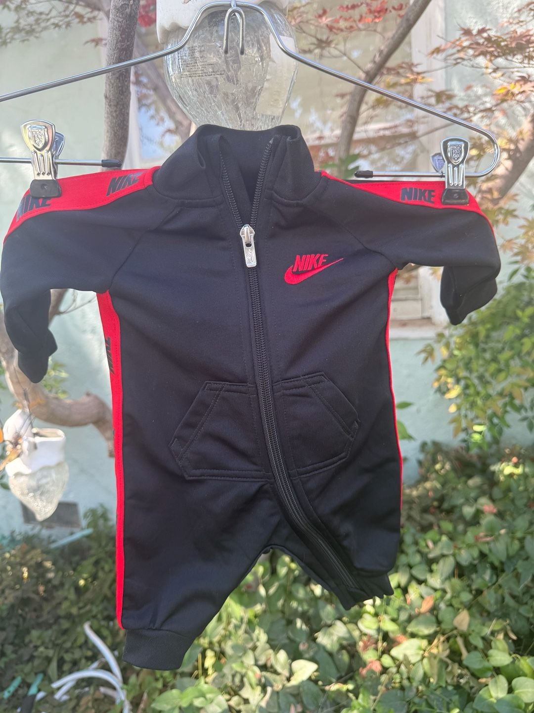 Nike Infant Full Zip Coverall Black Red 3