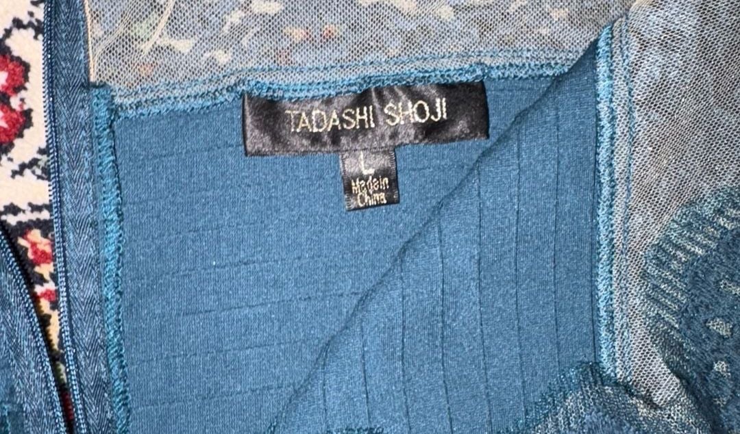 Tadashi Shoji Sheath Dress Size L Teal Blue Lace Pintuck Cocktail Dress 6