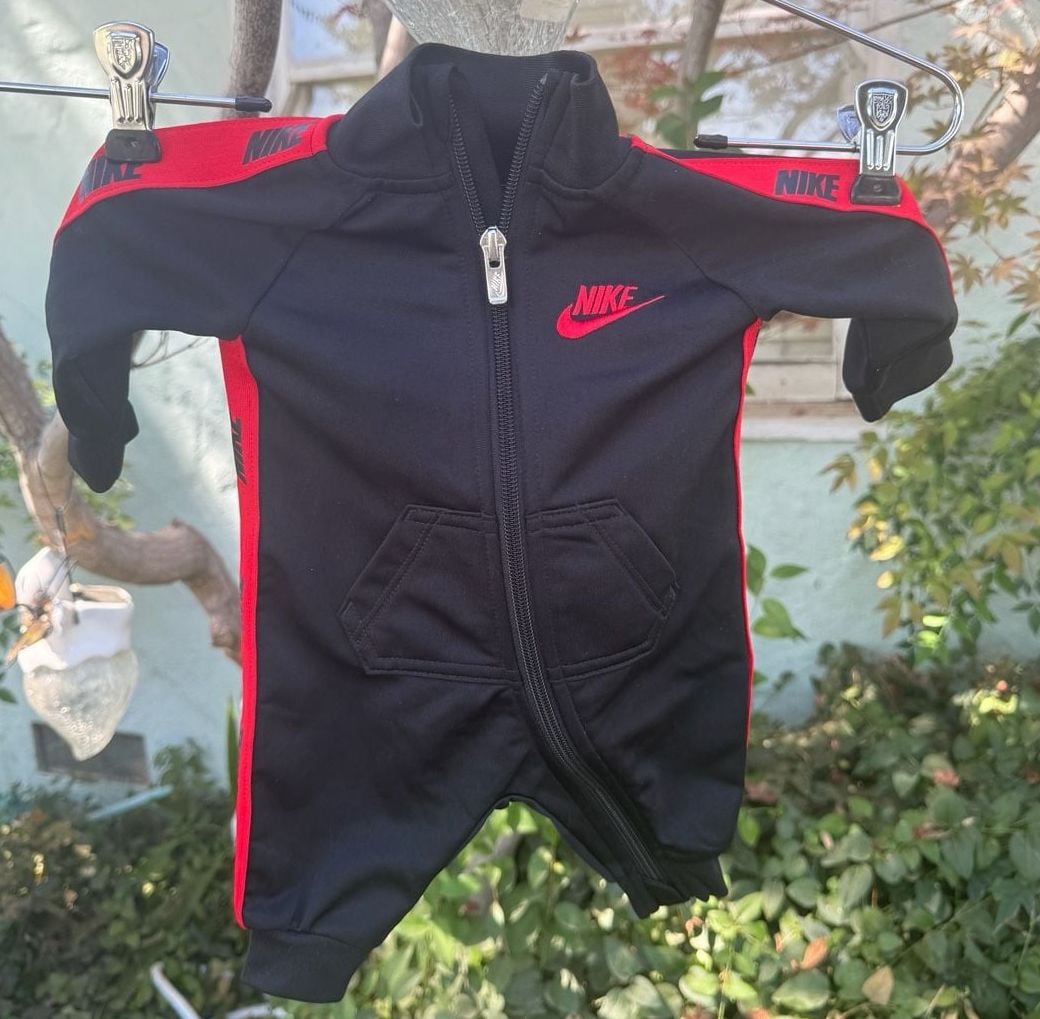 Nike Infant Full Zip Coverall Black Red 2