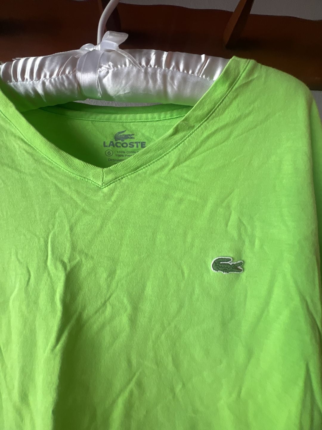 Lacoste V-Neck Pima Cotton T-Shirt Size 6 Lime Green 3