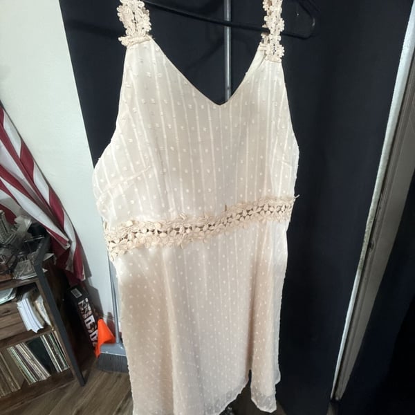Swiss Dot Lace Trim V-Neck Cami Summer Dress 