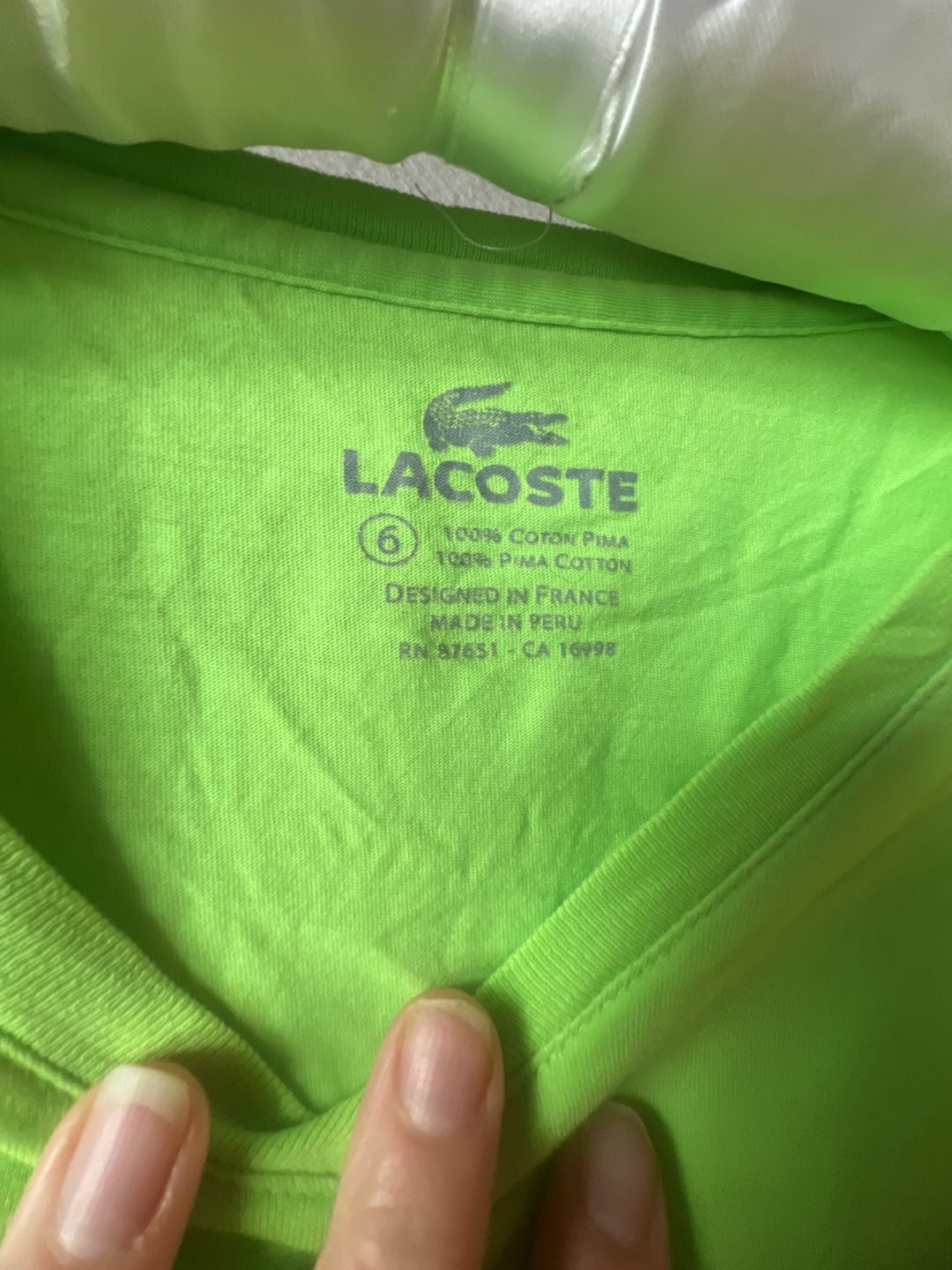 Lacoste V-Neck Pima Cotton T-Shirt Size 6 Lime Green 7