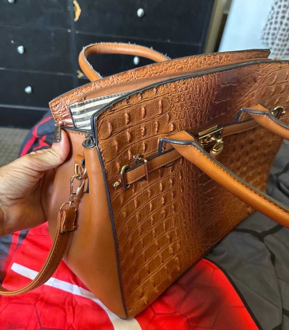 Wholesale Women Vintage Crocodile Print Large Capacity Handbags, 3