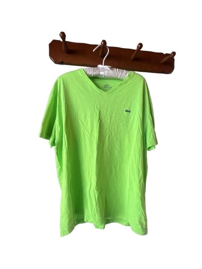 Lacoste V-Neck Pima Cotton T-Shirt Size 6 Lime Green 2