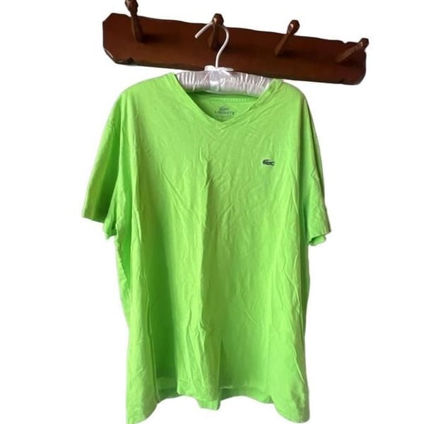 Lacoste V-Neck Pima Cotton T-Shirt Size 6 Lime Green