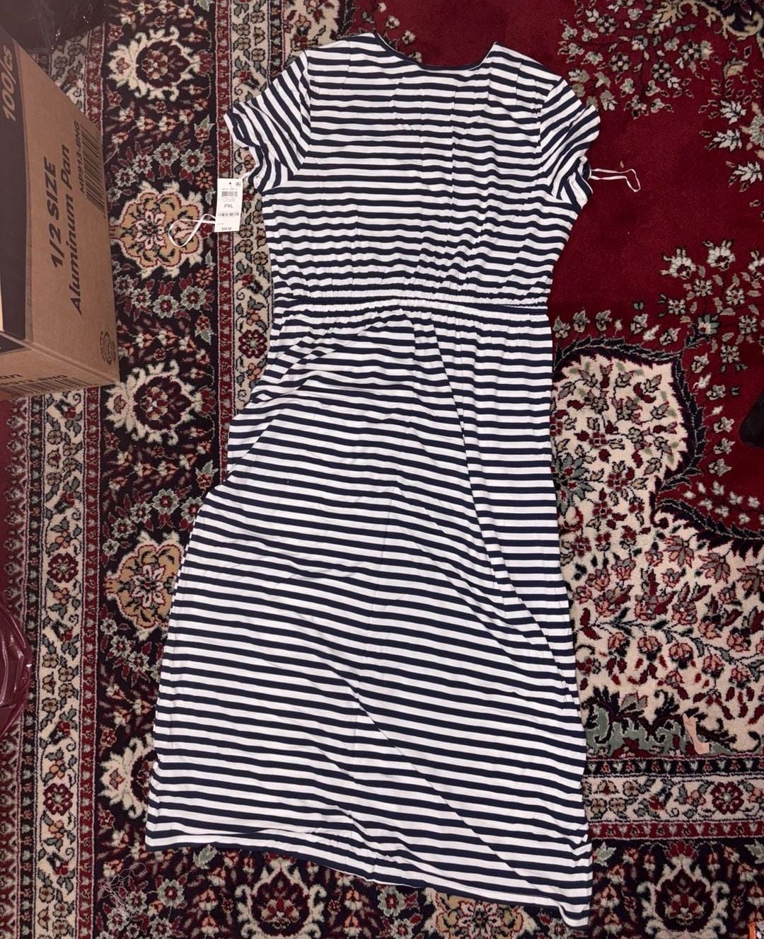 Style & Co Maxi Dress Size PXL Blue White Striped T-Shirt Drawstring 5