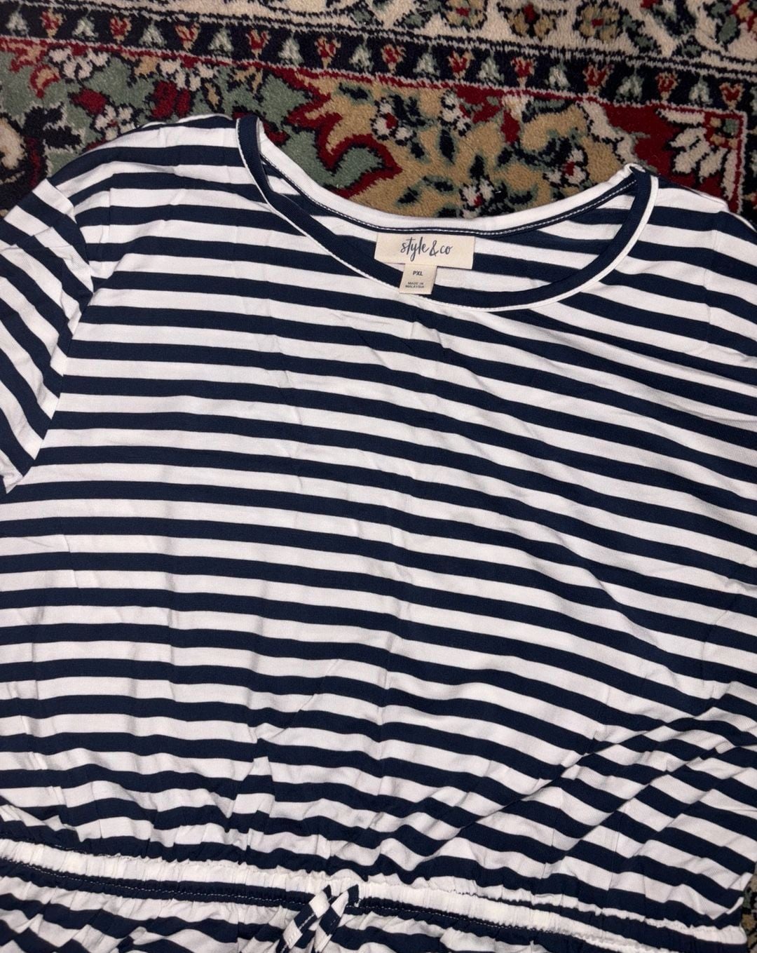 Style & Co Maxi Dress Size PXL Blue White Striped T-Shirt Drawstring 4