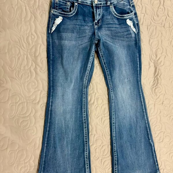 Sky Embellished Bootcut Jeans Blue Denim